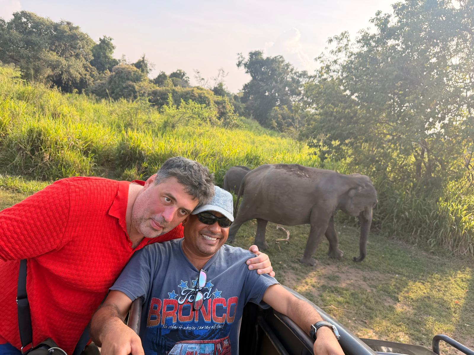 Walter with travelers on a safari jeep in Sri Lanka